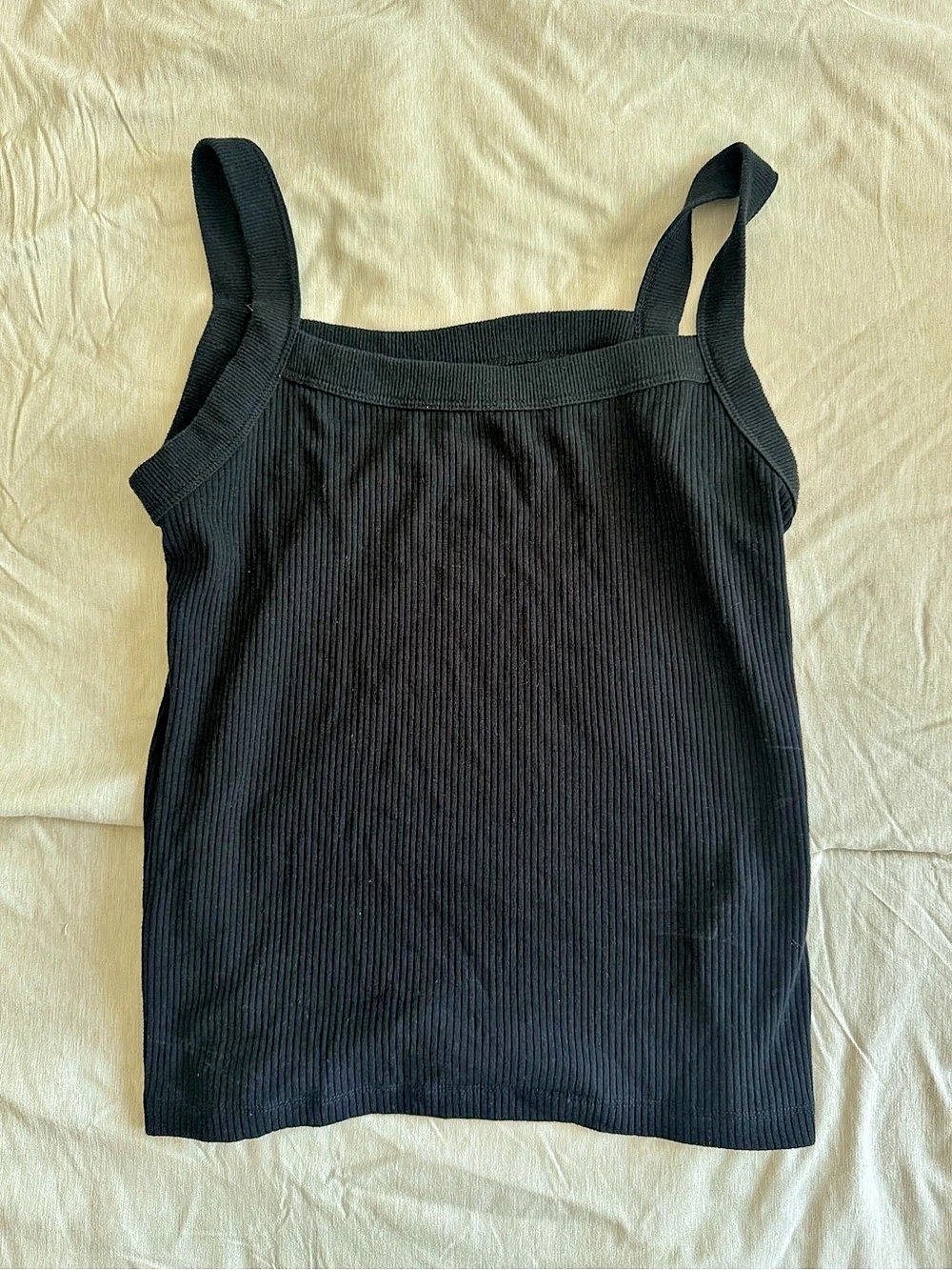 American Eagle Square Neck Ribbed Tank Top Black Medium